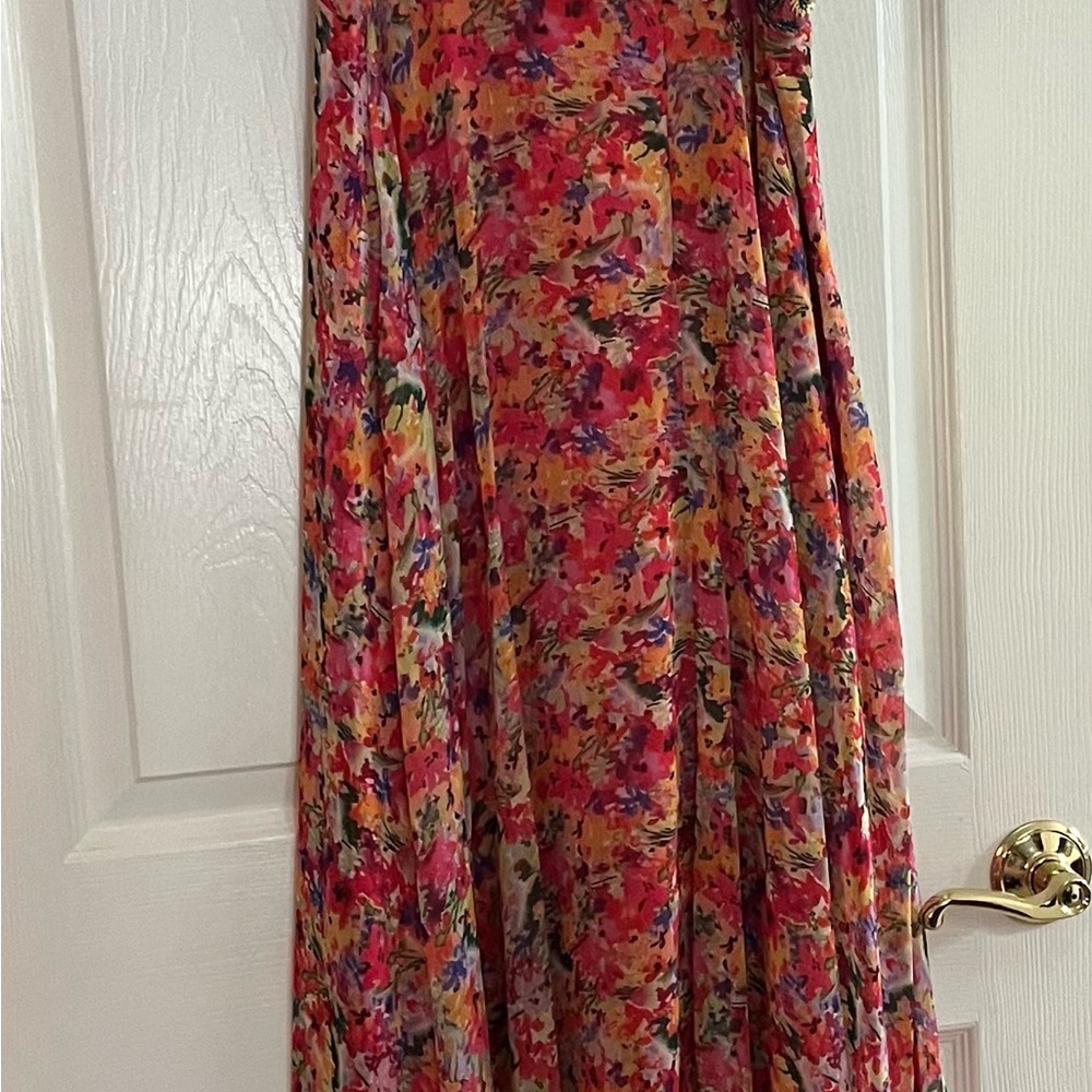 Mac Duggal NWT #9157 Pink Floral One Shoulder Gown with Flutter Sleeve s… - Picture 5 of 12